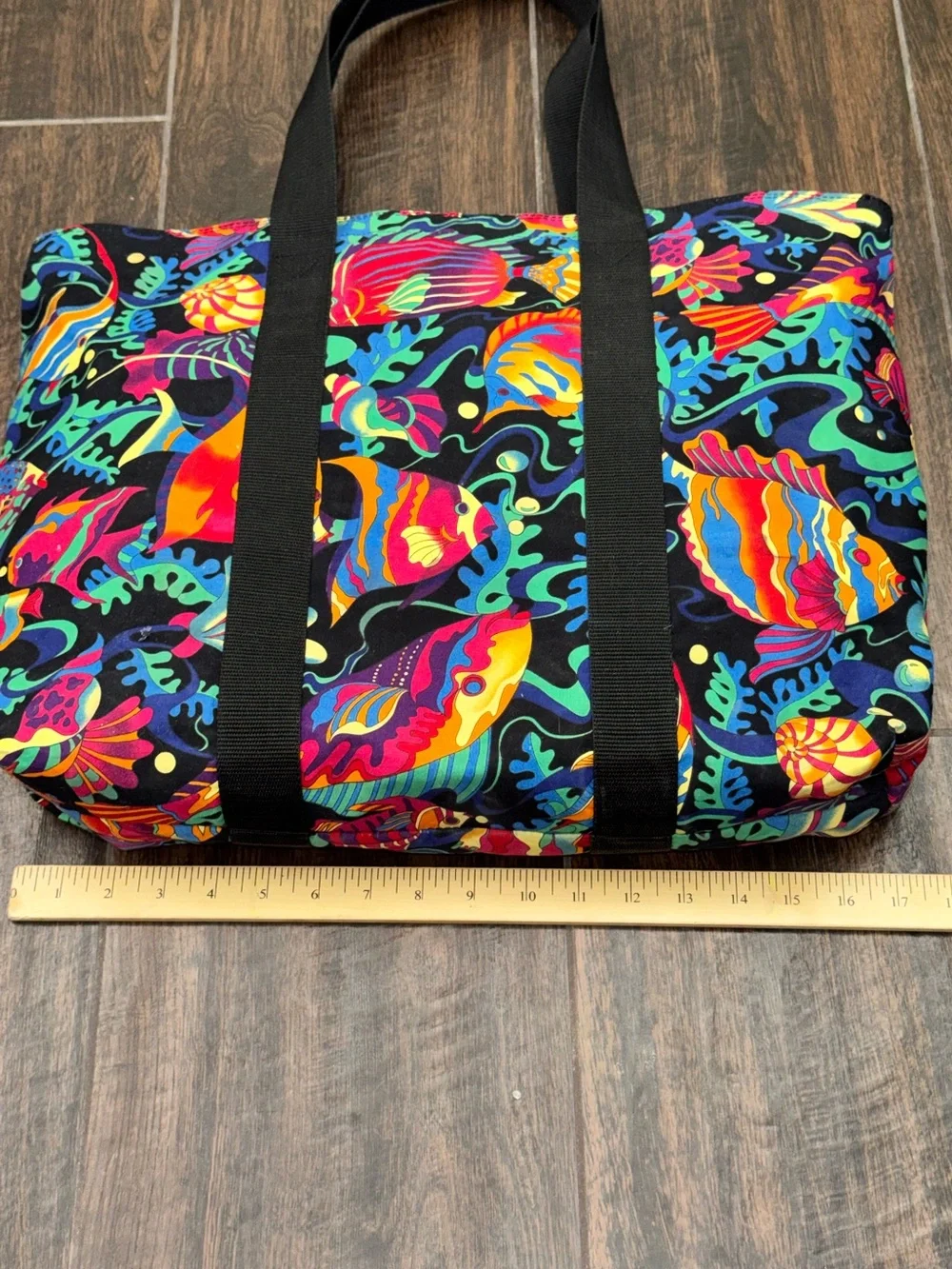 Vintage 90s Design Hawaii by Victor Tropical Fish Neon Tote Bag - Excellent Cond